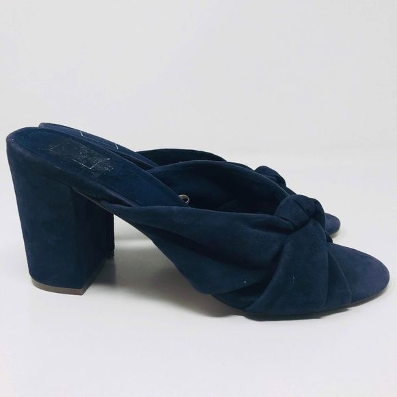 GAP Blue Suede Peep Toe Knotted Mules - Picture 3 of 6